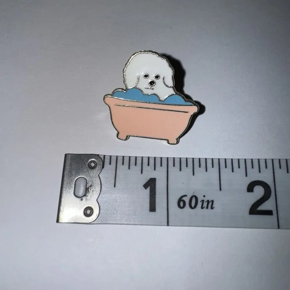 White Dog In A Pink Bath Tub Pin Brooch